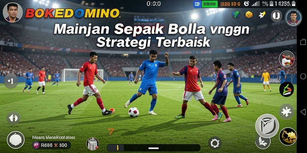 Screenshot gameplay BOKEDOMINO yang menampilkan aksi seru pertandingan sepak bola.