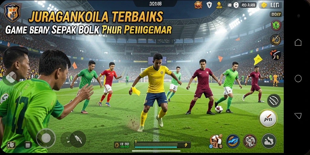 Tampilan gameplay seru di JURAGANKOIN99 dengan aksi sepak bola.