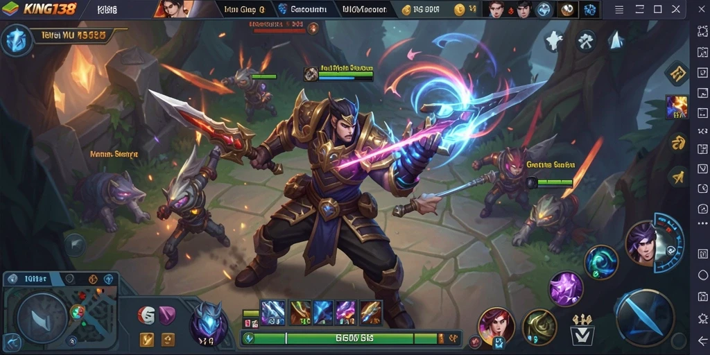 Screenshot gameplay KING138 yang menunjukkan aksi seru dalam pertempuran MOBA.