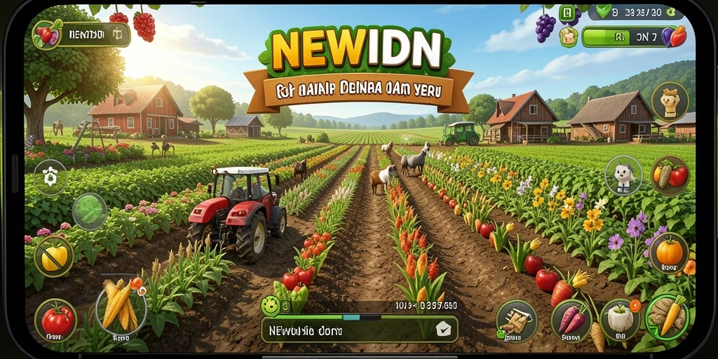 Tampilan gameplay menarik dari NEWIDN dengan aktivitas pertanian.