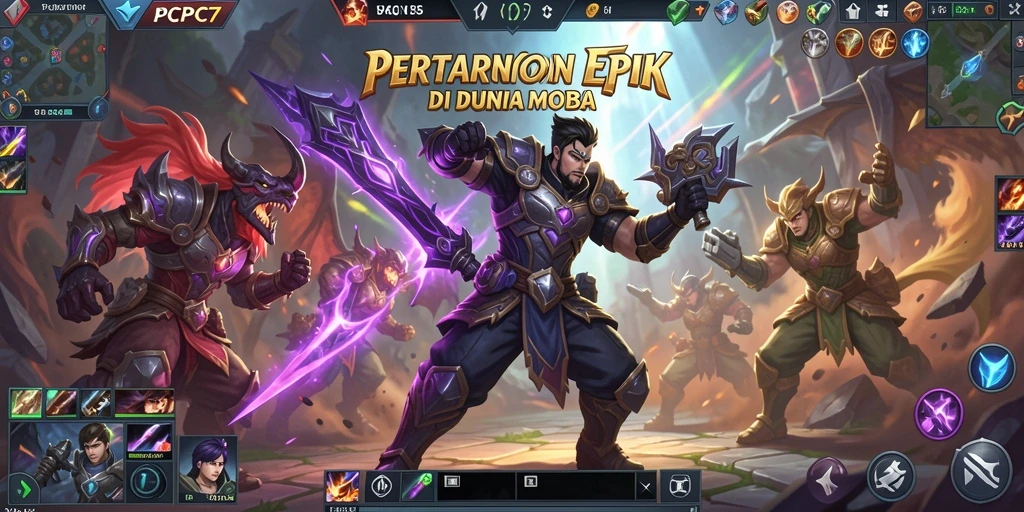 Screenshot utama gameplay PCPC7 menampilkan pertarungan seru antar tim.