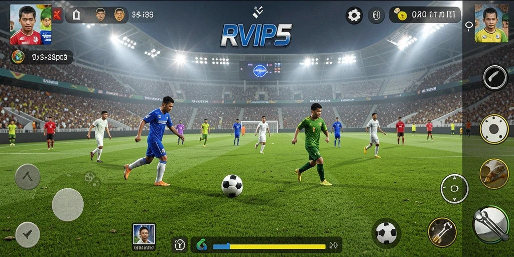 Tampilan gameplay yang menegangkan di RVIP5 dengan momen-momen sepak bola yang seru.