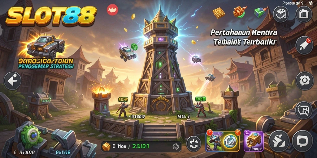 Gambaran gameplay SLOT88 yang menegangkan dengan strategi Tower Defense.
